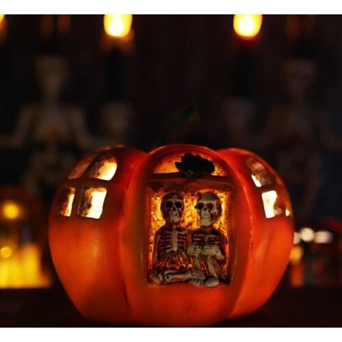 Halloween Resin Pumpkin Light Ornaments Bar Haunted House Lighting Decoration Props Ghost Festival Decor LED Skull Head Lamp