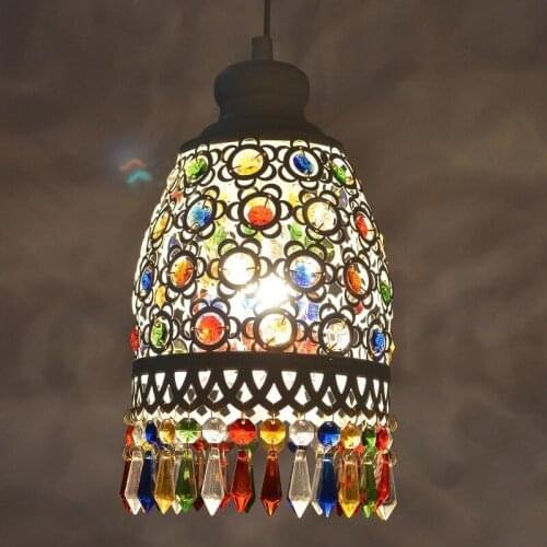 Bohemia Mediterranean Retro Multicolor Bronze Wrought Iron Pendant Lamp Restaurant Bedroom Lamp hanging lamp