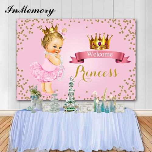 InMemory Royal Baby Birthday Backgrounds Crown Baby Shower Photography Background Pink Princess Vinyl Banner Photo Booth Props