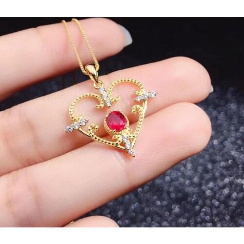 Vintage Charm Ruby Pendant 925 Sterling Silver Fine Jewelry Natural And Real Ruby Necklace