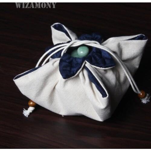 WIZAMONY Teapot Jadeware Storage Bags Thicken Draw Cord Handmade Signature Cotton with Soft Nap Hop-pocket Cloth Bag