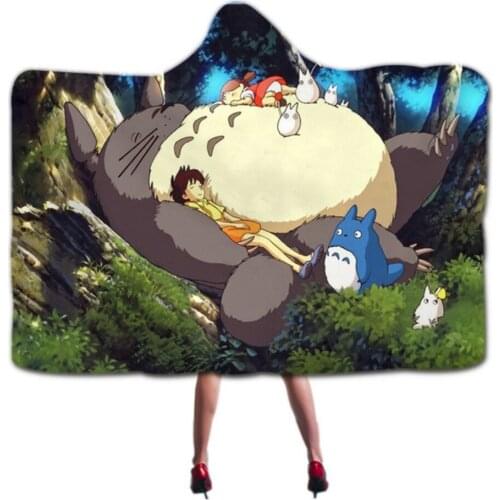 Japanese Anime My Neighbor Totoro Printed Soft Blanket Warm Hoodie Blanket Home Sofa Camping Cloth Harajuku Hooded Blanket