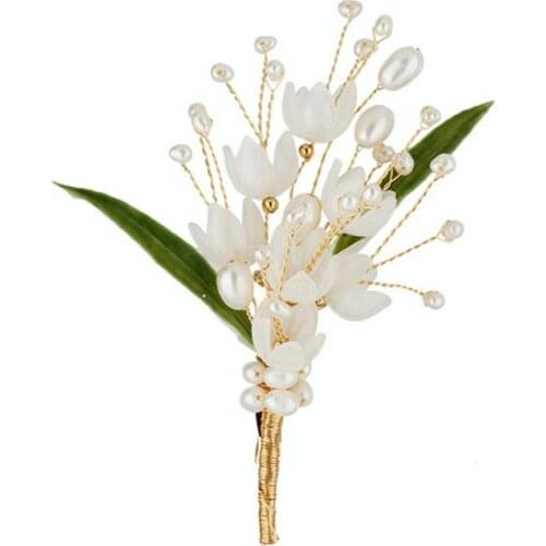 SINZRY creative fashion hair wrap accessory handmade natural pearl lily flower handmade brooches pin for women
