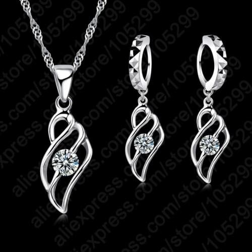New Arrival Fine 925 Sterling Silver Jewelry Sets Women Cubic Zirconia Necklace&Pendant&Earrings Free Shipping