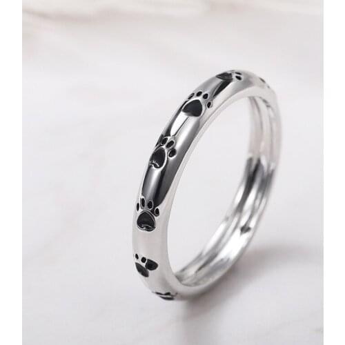 Cute Cat Footprint Ring Japanese Ladies Simple Silver Color Ring Banquet Party Fashion Jewelry Ring Gift