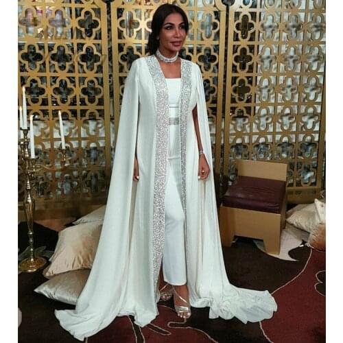 Hot Trend Caftan Abaya Evening Dress Dubai White Sequin Two Piece African Prom Dresses 2019 Celebrity Formal Party Dress Vintage
