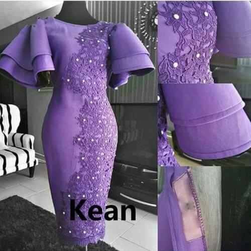 Purple Evening Dress Knee Length Applique Crystal Special Occasion robe soiree Islamic Dubai Kaftan Saudi Arabic Prom