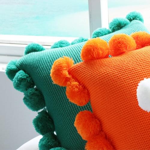 1PC Knitted Pillow Case Fulffy Ball Square Pillow Cover for Bed Nursery Room Solid Cushion Case Tassle Pillowcase 45x45cm