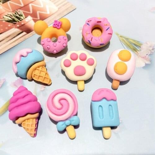 10Pcs 23mm Summer Ice Cream Plannar Resin Cake Food Accessories Ear Studs Jewelry Making DIY Crafts Phone Case Ornament Material
