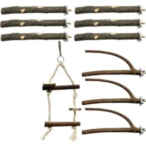 10 Pcs/Set Natural Wood Birdcage Y-shaped Perches Fork Stand Rack Toy Swing for Parrot Budgerigar Cockatiel