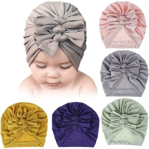 2019 Baby Cotton Turban Top Knot Hat Toddler Kids Boy Girl India Beanie Cap Lovely Soft Newborn Three Bows Headwear Accessories