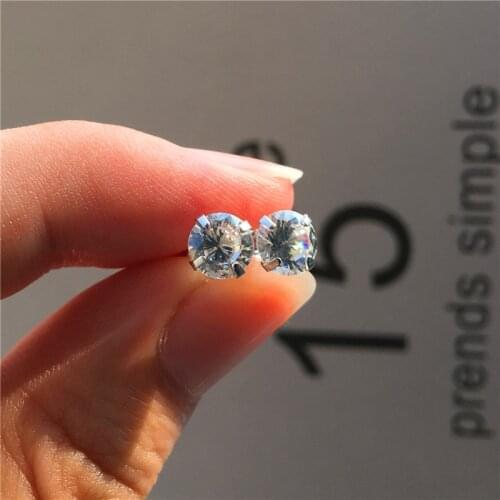 6MM Round Small Stud Earrings Female Minimalist White Zircon Earrings For Women Vintage Rose Gold Silver Color Wedding Earrings