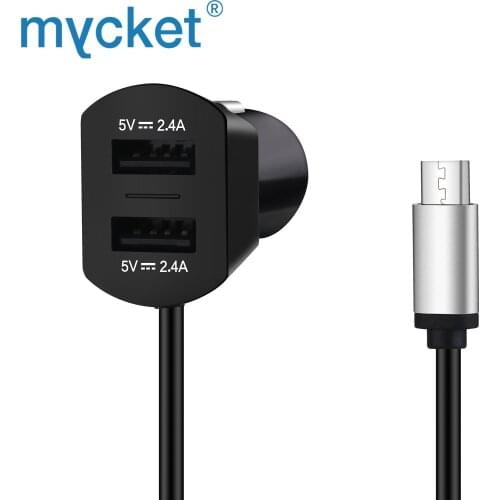 MYCKET USB Car Phone Charger Adapter With 1m USB Cable 2.4A With 2 USB Ports Dual USB Car Charger Adapter with Lightning Cable