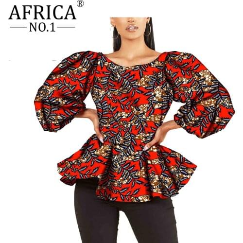 African Clothing For Women Puff Sleeve Dashiki Ankara Style Wax Pure Cotton Backless Low-cut blouses Elegant Fashion plus size