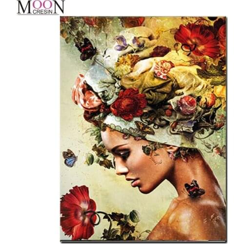 Diy Diamond Painting Beauty Head Flower Embroidery Cross Stitch Mosaic Full Square Round Drill Rhinestones Home Decor Needlework