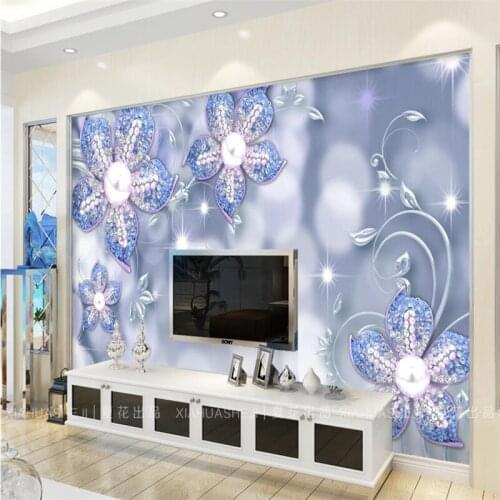 Beibehang Custom Photo Mural Wall Sticker Purple Diamond Flower Jewelry Background Wall papel de parede wallpaper for walls 3 d