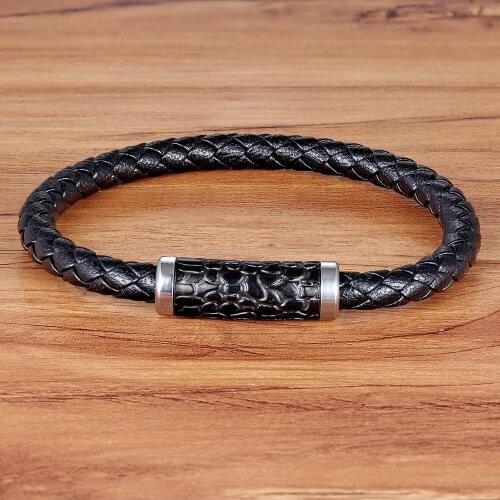 TYO Vintage Style Serpentine Accessories Black Genuine Leather Bracelet For Men fashion Birthday Party Gift Wholesale Jewelry