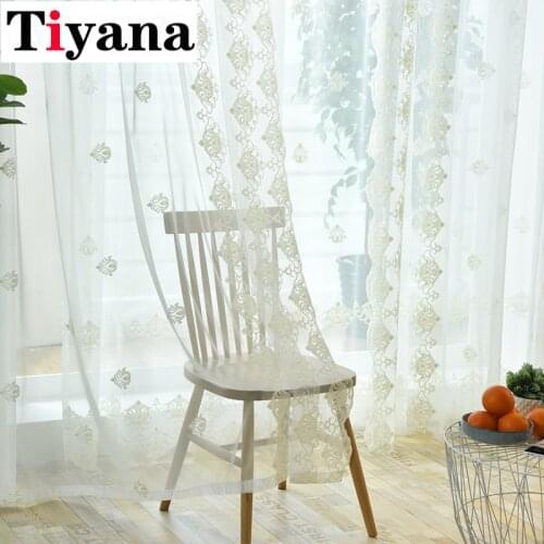 Luxury Lace Beige Embroidery Voile Curtain for Living Room Sheer Mesh Fabric Tulle Curtain for Bedroom Window Drape JK209Y