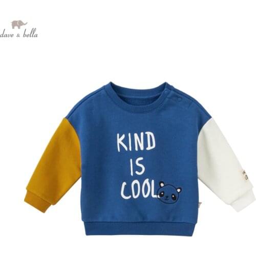 DBA18741-1 dave bella autumn baby boys casual cartoon letter print patchwork T-shirt children tops kids boy fashion tees