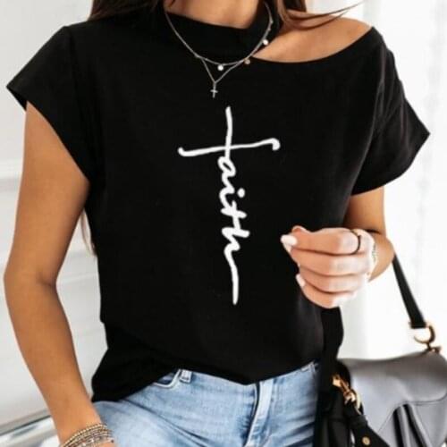 Letter Printing Oversized Tee Off Shoulder Women T Shirt Short Sleeve Loose Female Clothing Sexy Halter Neck Tees Ropa Mujer
