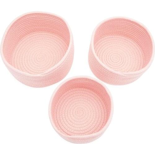Cotton Woven Baskets for Storage, Pink Organizers Woven Basket(3 Sizes, 3 Pack)