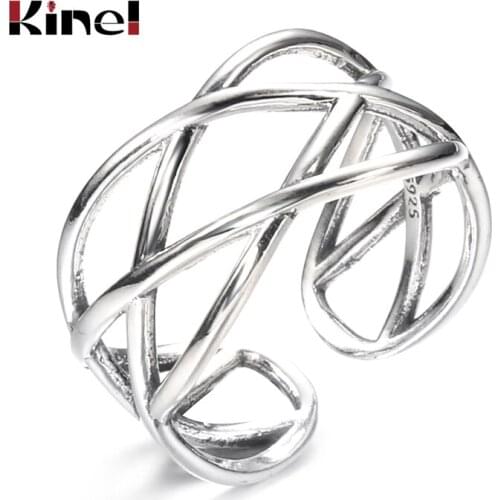 Kinel bague Real Pure 925 Sterling Silver Vintage Layered Rings for Woman Jewelry Wedding Finger Open Ring bijoux femme