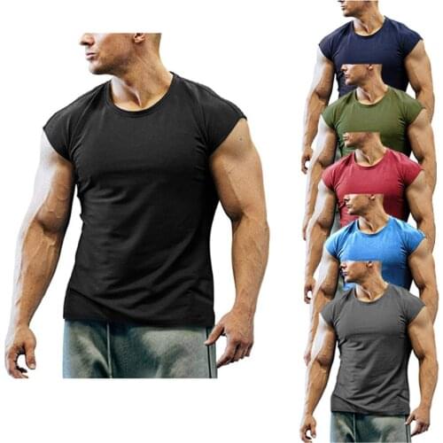 Compression breathable gym workout muscle sleeveless T-shirt mens fitness training clothes fitness quick-drying sportswear