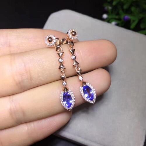 Best Gift Real Natural Tanzanite Earrings 925 Sterling Silver Premium Charm Jewelry Beauty Wedding Party Earrings