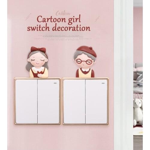3D Cartoon ins Girl Switch Stickers Childrens Room Wall Decoration Resin Wall Stickers Socket Protective Paste Cover Room Decor