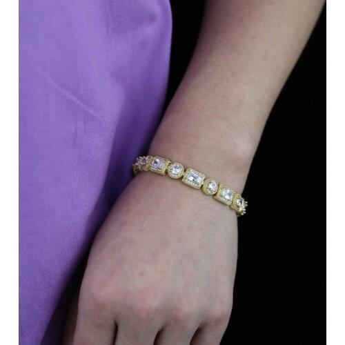 Iced out hip hop bracelet with White Yellow Round Square CZ Paved Tennis Chain Link Bracelet For boy Men Punk jewelry Wholesale