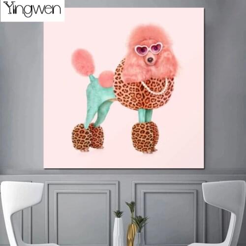 DIY Diamond Painting Pink Funky Dog Poodle Animal Picture Full Drill Cross Stitch Kits Embroidery Mosaic Wall Home Decor Gift