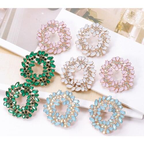 New Colorful Crystals Earrings Round Statement Rhinestone Stud Earrings Metal Ear Rings Jewelry Accessories For Women Gift