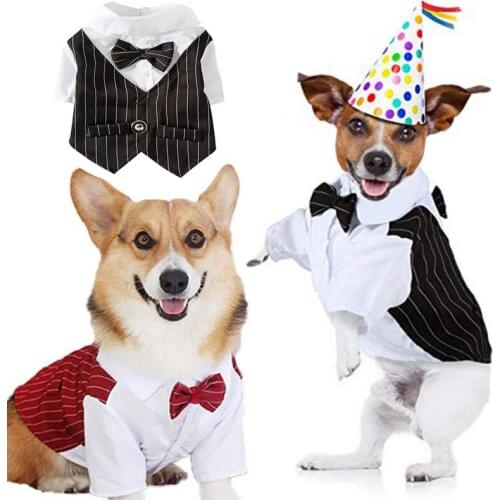 Gentleman Dog Clothes Wedding Suit Formal Shirt For Small Dogs Bowtie Tuxedo Pet Outfit Party Costume for Men Teddy Pug