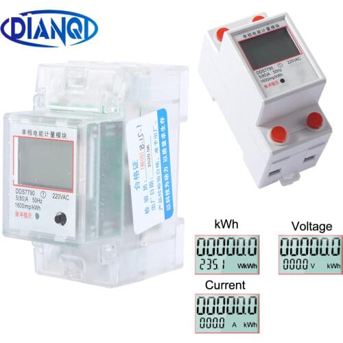 LCD Digital Display Single Phase Two Wire Wattmeter Power Consumption Energy Electric Meter kWh AC 220V 50Hz Electric Din Rail