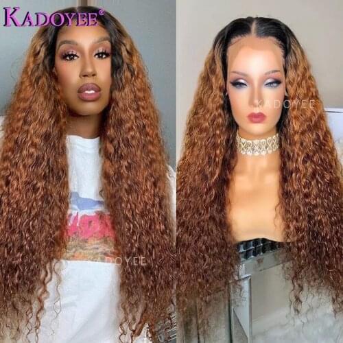 Deep Wave Wigs Curly Human Hair 13x1 Brazilian Remy Ombre Brown Blonde Water Wave Lace Part Wig For Black Women Pre plucked 150