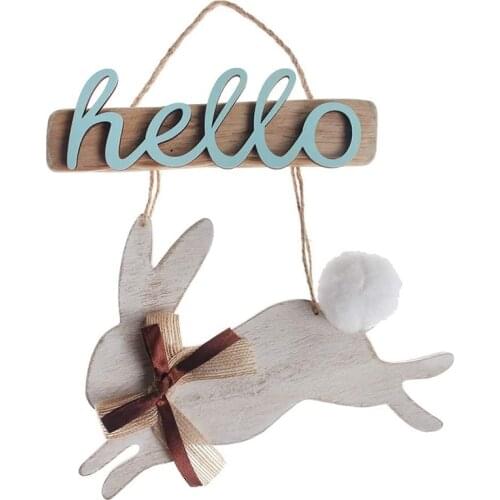 Easter Decoration,Wooden Easter Rabbit Hello Bunny Hanging Pendant Ornaments Craft Home Party Decoration DIY Props