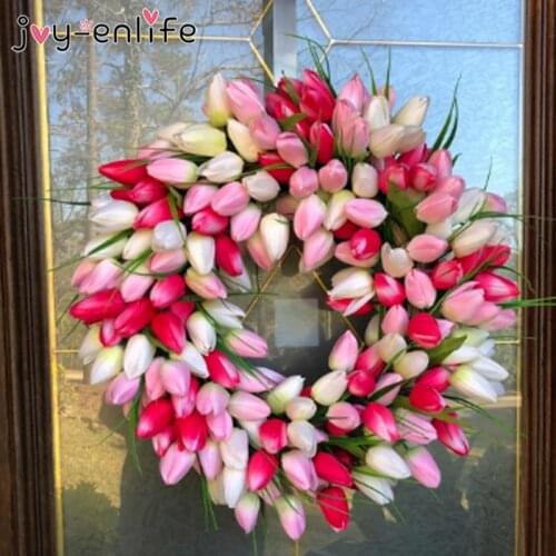 Easter Decoration Tulip Wreath Home Decor Artificial Flower Tulipan Wreath Door Wall Hanging decor Easter Party Wreath Wedding