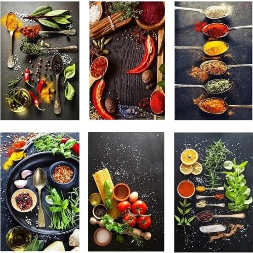 Spices Spoons Vegetables Poster Painting Printmaking HD Pictures Printed on Canvas Used for Kitchen Restaurant Decor Wall Art