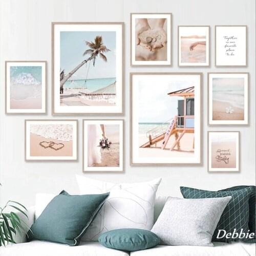 Sea Beach Tree Waves Girl Surf Love Quote Nordic Posters and Prints Wall Art Canvas Painting Wall Pictures For Living Room Decor