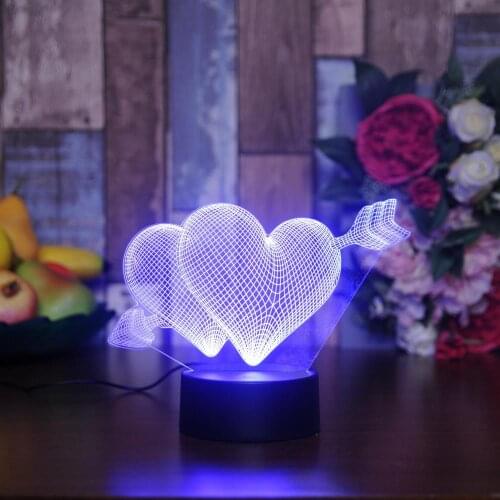 Valentines day gift for girlfriend 7 Color Change 3D Hologram Love Heart Lamp USB Acrylic Lights anniversary wife present