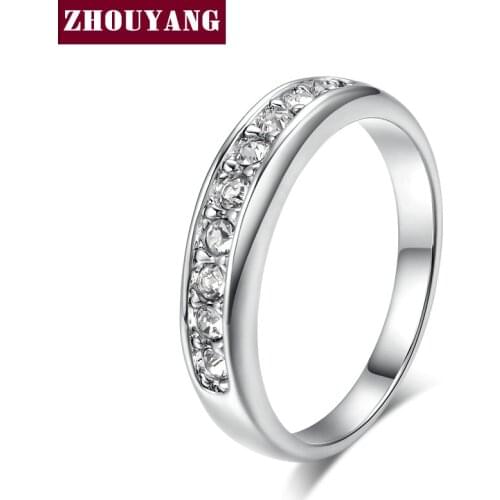 Simple 9 Stone Classic Silver Color Austrian Crystals Wedding Ring For Women Full Sizes Top Quality ZYR063