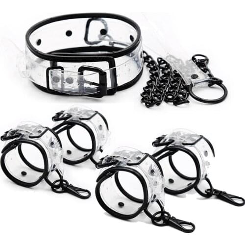 Transparent SM PU Leather Adjustable Handcuffs Restraints Ankle Cuff Bdsm Bondage Slav Adult Sex Toys