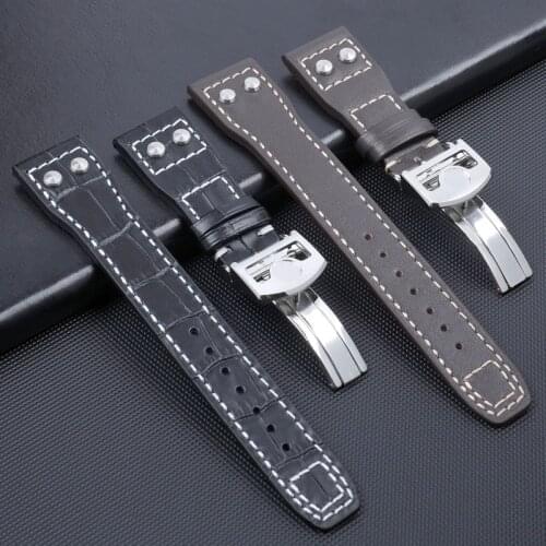 21mm 22mm Calf Leather Watch Strap with Nail Folding Clasp Mens Watch Band for IWC Mark 17 Bracelet Dark Brown Black Blue