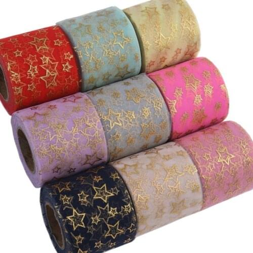 6cm8cm10cm12cm Gauze Roll Five-pointed Star Gold Ribbon 25 yards DIY Handmade Material Bow Headdress Bow Clothing Accessories