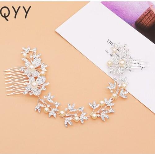 Rhinestone Crystal Princess Wedding Accessories Pearl Long Hair comb Women Bridal Headpieces Hair Jewelry Romantic Headdress
