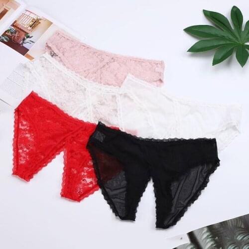 GERRITA Womens underpants Opening Lingerie Sexy Panties Erotic Transparent Lingerie Underwear Lace Briefs Low Waist for female