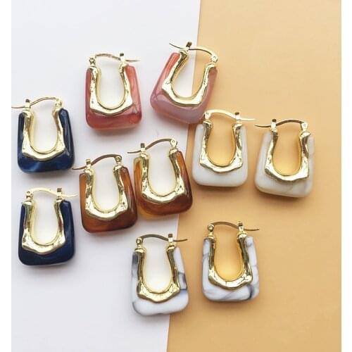 UJBOX Multicolor Alloy Metal & Resin Arylic Drop Dangle Earrings For Women Texture Wedding Partry Holiday Jewelry Whoelsale Bulk
