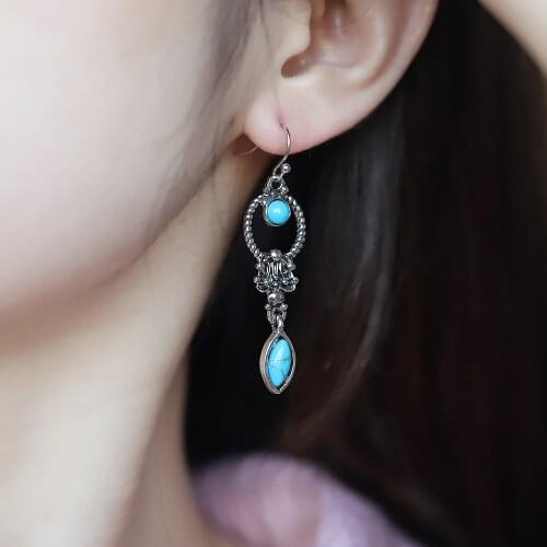 Vintage Earrings Tribal Personality Natural Stone Dangle Drop Earrings Resin Stone Boho Hanging Costume Jewelry for Women