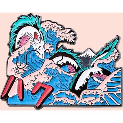 ZF3137 White Dragon And Waves Clothing Accessories Metal Enamel Pin And Brooch For Child Lapel Pin Backpack Bags Hat Badge Gifts
