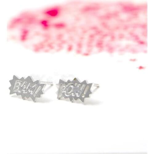 Fashion BAM and POW stud earrings zinc alloy Onomatopoeia letters stud earrings for women